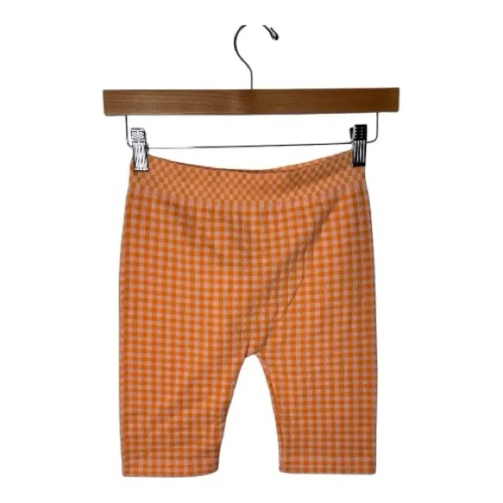 Zara Orange Checkered Mid Rise Biker Shorts XS